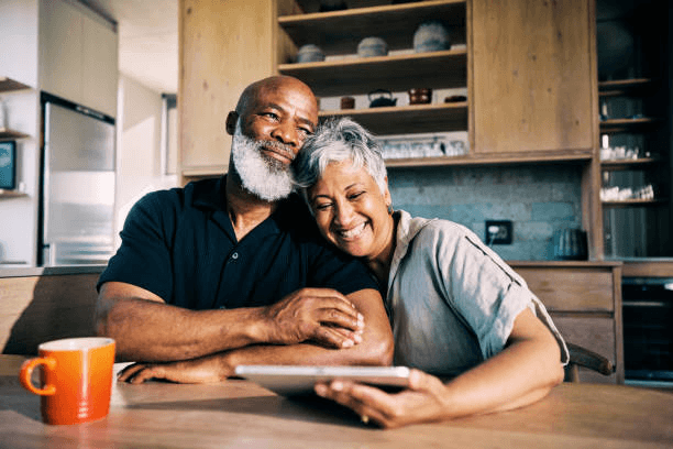 Senior couple using technology